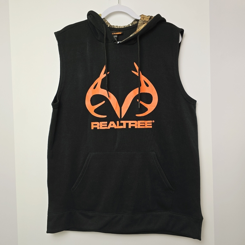 Realtree Black Sleeveless Hoodie Tank Top, Sz L (PTP 23")